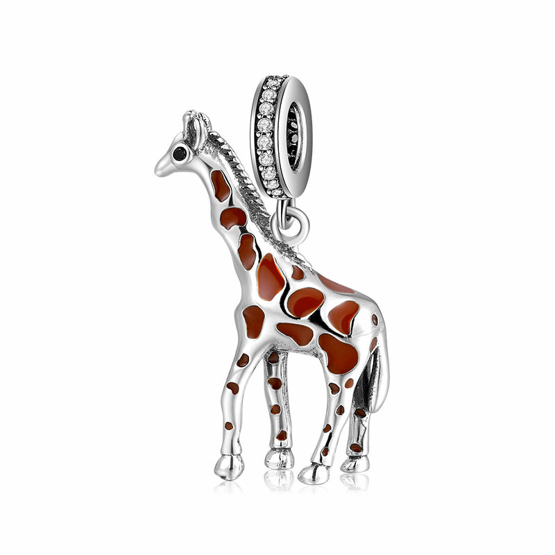 S925 Sterling Silver Giraffe Dangle Charm, Elegant Animal Bead, European Fashion For DIY Bracelet Necklace, Pandora Compatible Jewelry Accessory Gift
