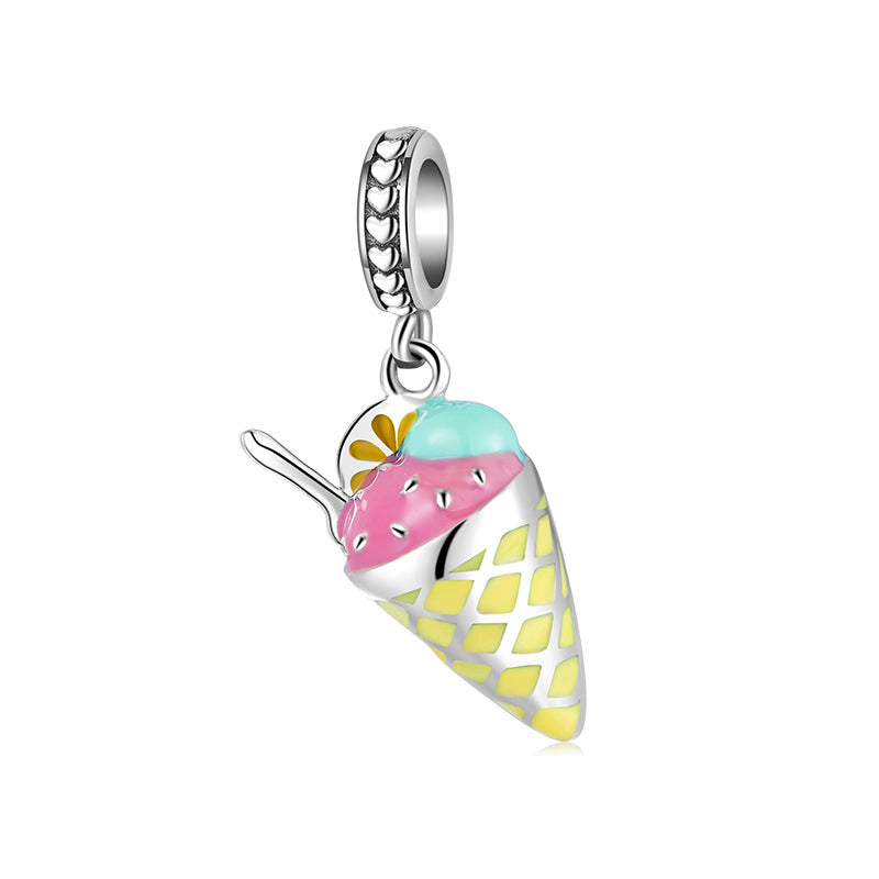 S925 Sterling Silver Ice Cream Dangle Charm Enamel Summer Pendant Bead For DIY Bracelet Necklace Jewelry Gift