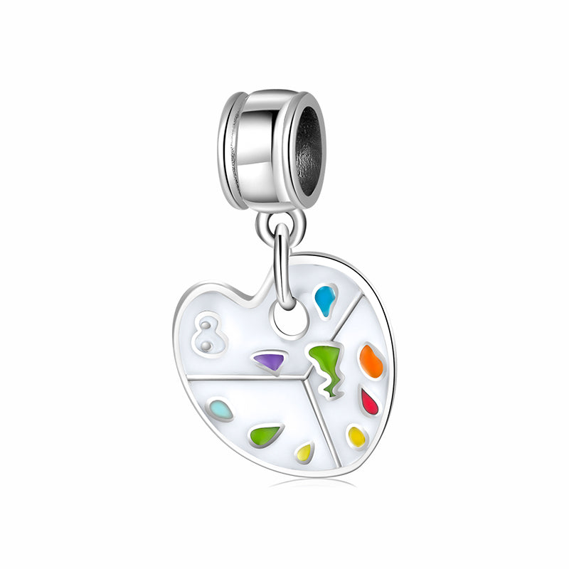 S925 Sterling Silver Heart Palette Dangle Charm Creative Painting Pendant Bead For DIY Bracelet Necklace Jewelry Gift