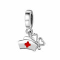 S925 Sterling Silver Nurse Hat Stethoscope Dangle Charm Pendant Bead For DIY Bracelet Necklace Jewelry Gift