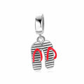 S925 Sterling Silver Flip Flop Dangle Charm Red Stripe Creative Pendant Bead For DIY Bracelet Necklace Jewelry Gift