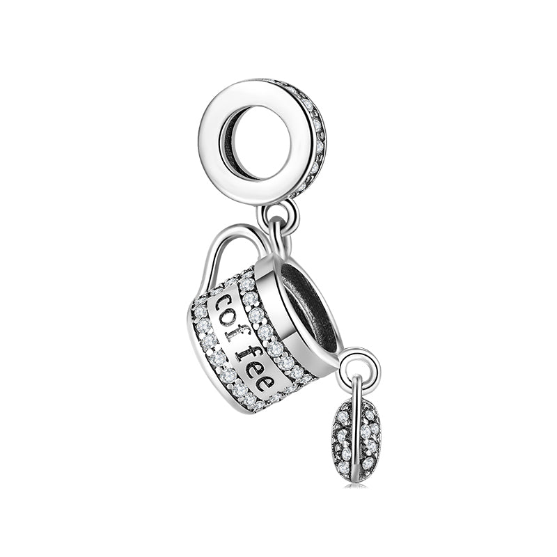 Coffee Pot Dangle Charm 925 Sterling Silver Sparkling Coffee Maker Pendant Bead For DIY Charm Bracelet Necklace Vintage Kitchen Jewelry Gift