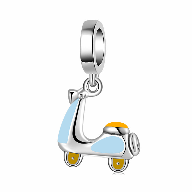Electric Scooter Dangle Charm 925 Sterling Silver Cute Moped Pendant Bead For DIY Charm Bracelet Necklace Travel Jewelry Gift