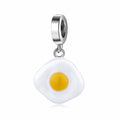 S925 Sterling Silver Fried Egg Dangle Charm, Cute Food Enamel Bead, Unique Design For DIY Bracelet Necklace, Pandora Compatible Jewelry Accessory Gift