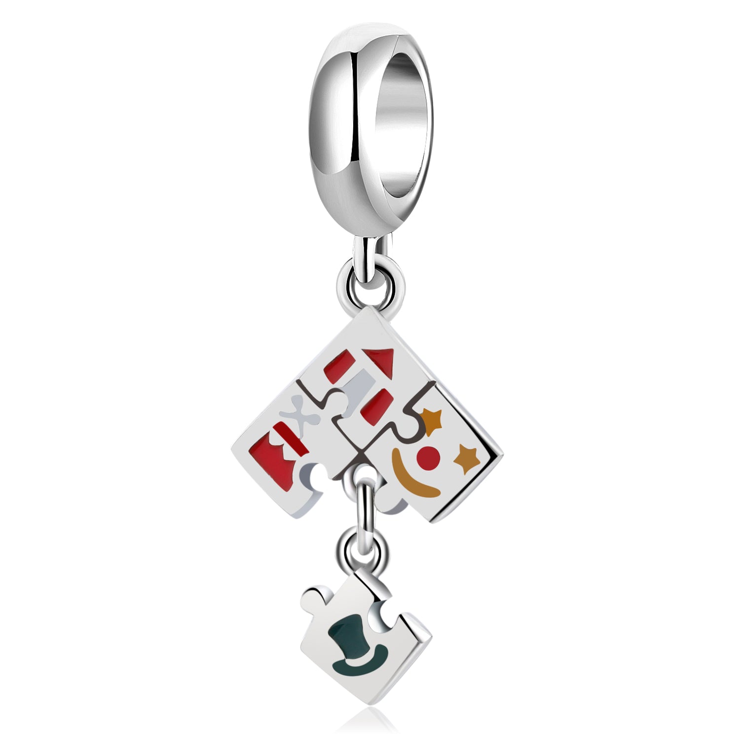 S925 Sterling Silver Circus Puzzle Dangle Charm, Cartoon Resin Bead For DIY Bracelet Necklace, Pandora Compatible Jewelry Accessory