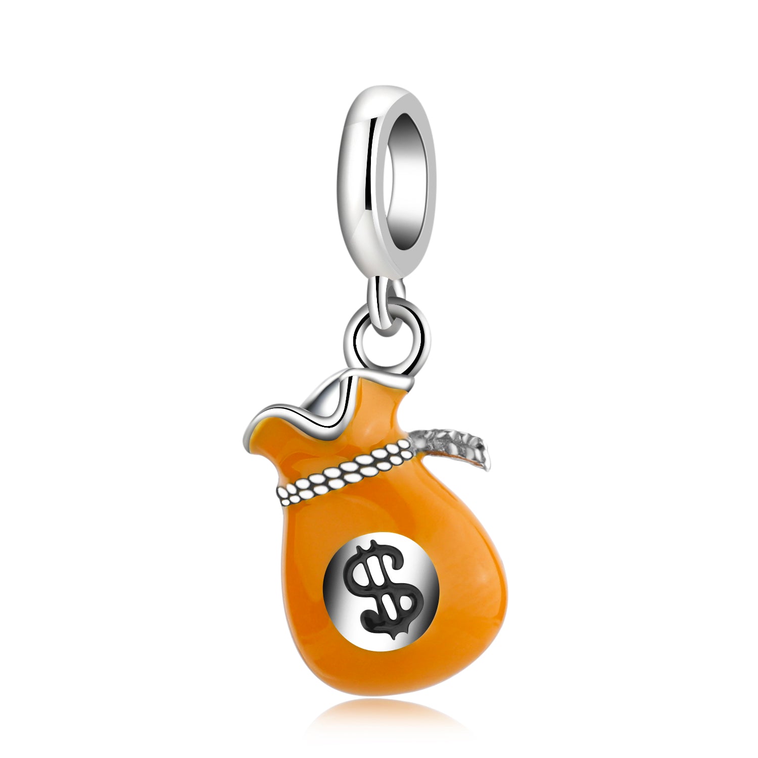 S925 Sterling Silver Dollar Money Bag Dangle Charm, Blue Enamel Lucky Wealth Bead For DIY Bracelet Necklace, Pandora Compatible Jewelry Accessory Gift