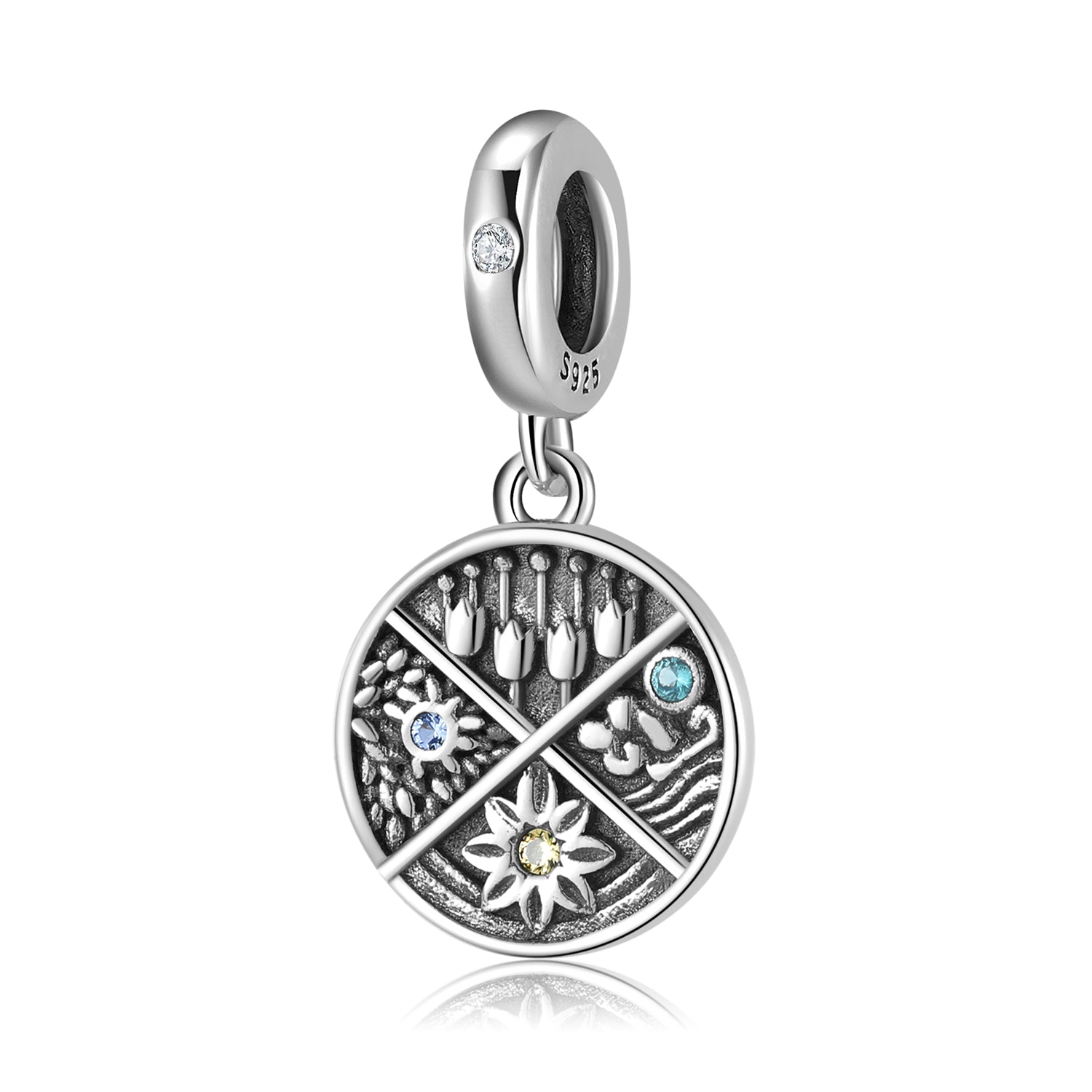 S925 Sterling Silver Flower Engraved Pendant, DIY Bracelet Necklace Jewelry