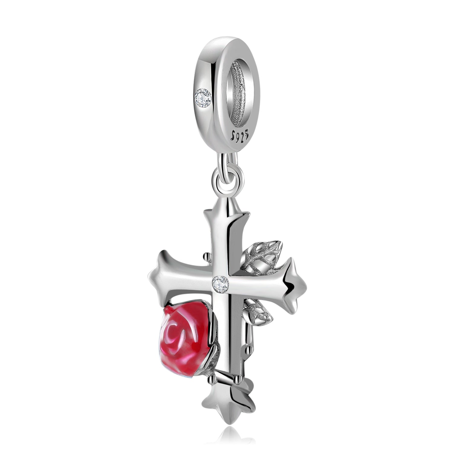 S925 Sterling Silver Rose Cross Oxidized Pendant For DIY Bracelet Jewelry