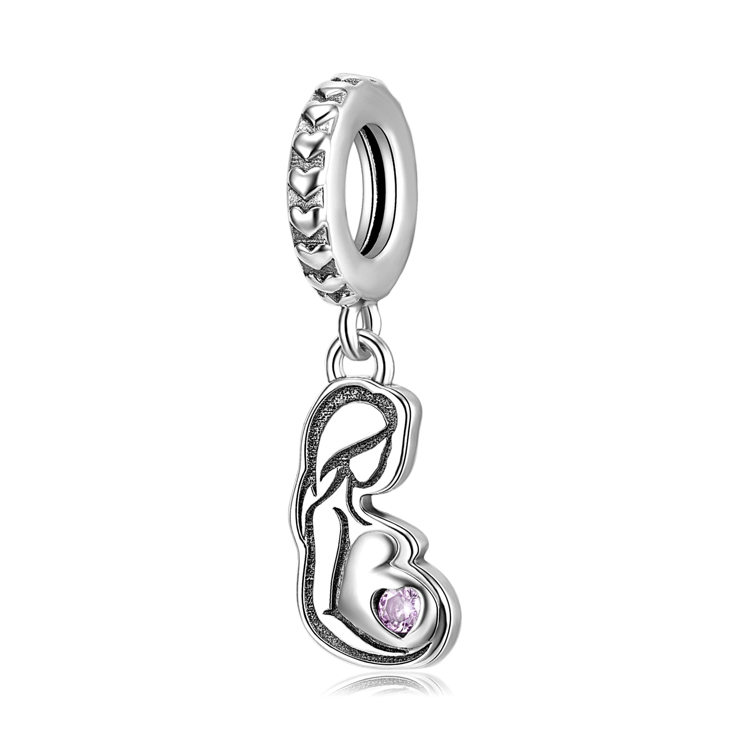 Original Mother’s Day S925 Sterling Silver Heart Pendant With Zircon, DIY Bracelet Gift
