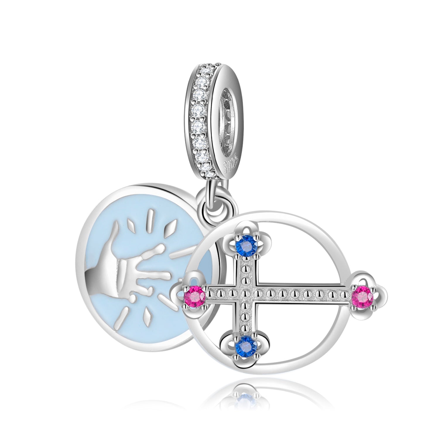 S925 Sterling Silver Zombie Hand And Cross Bead, Halloween Series DIY Bracelet Pendant