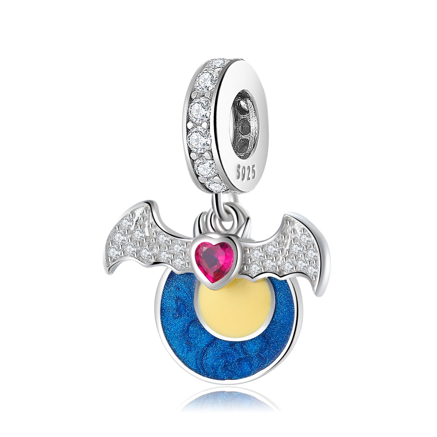 S925 Sterling Silver Bat And Midnight Moon Bead, Halloween Series DIY Bracelet Pendant
