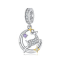 S925 Sterling Silver Moon And Reindeer Pendant With Zircon, Christmas DIY Bracelet Jewelry