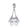 S925 Sterling Silver Winter Gloves Pendant, Christmas Trendy DIY Bracelet Jewelry