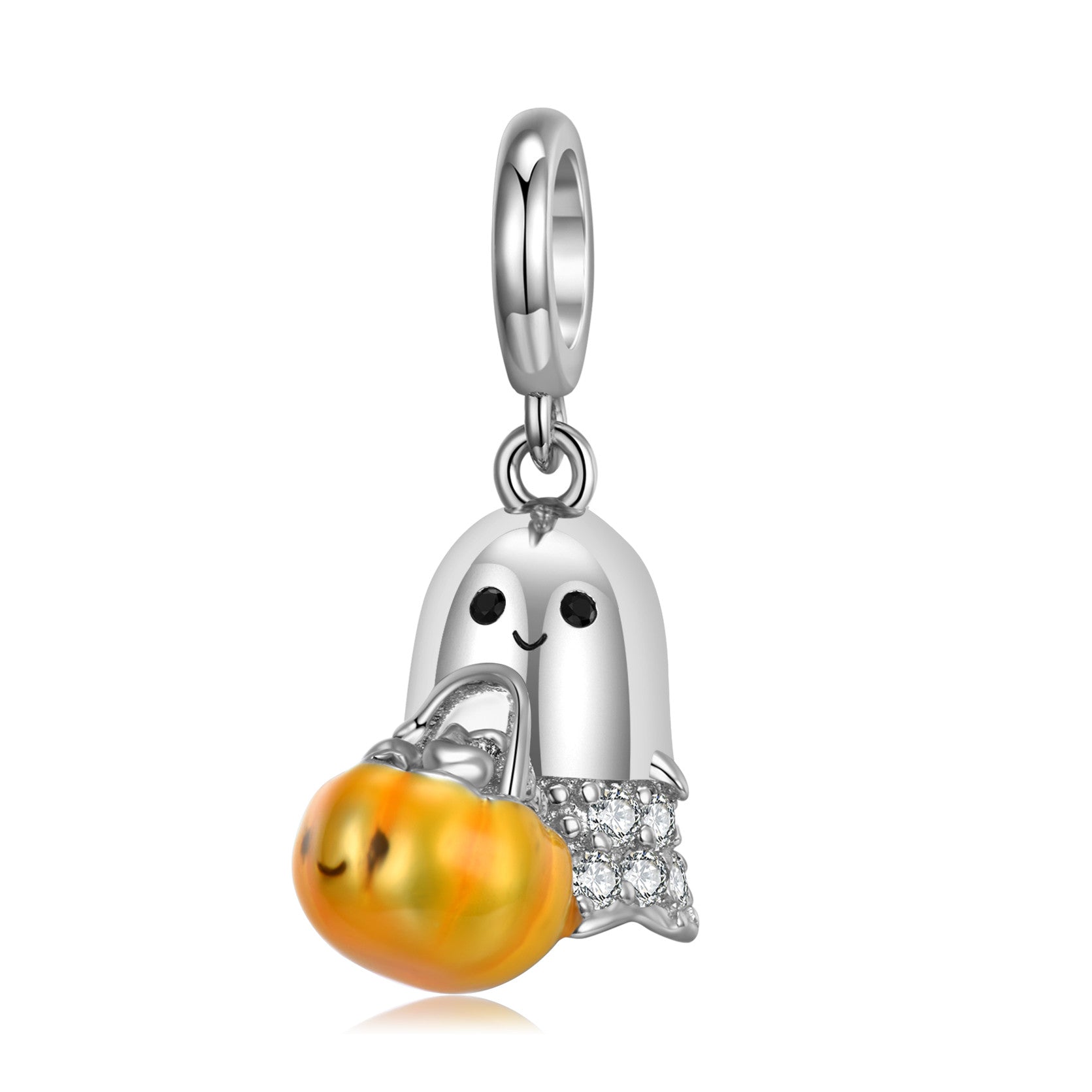 Ghost With Pumpkin Bag Pendant, Oxidized 925 Silver DIY Bracelet Accessory
