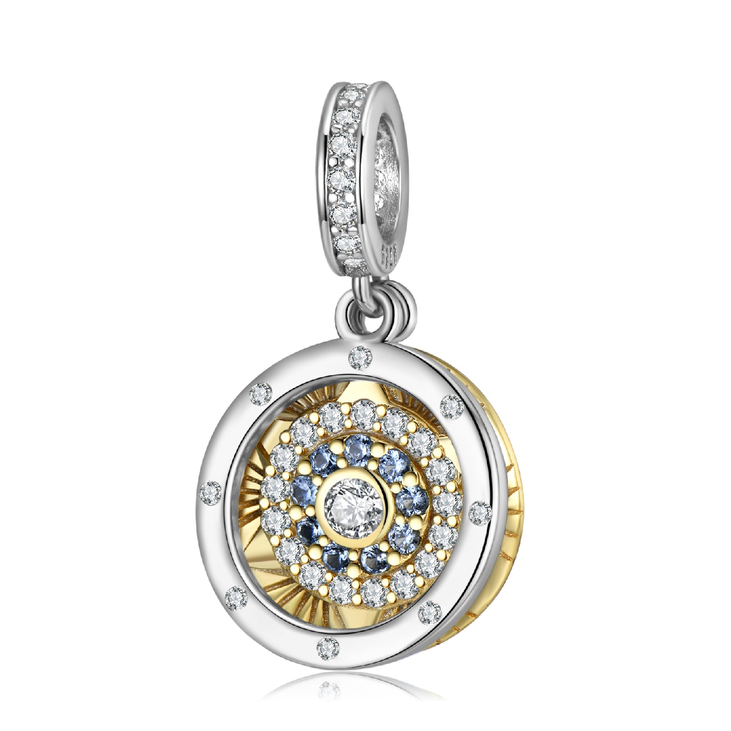 Time Wheel Evil Eye Pendant, S925 Sterling Silver Double Bracelet DIY Jewelry