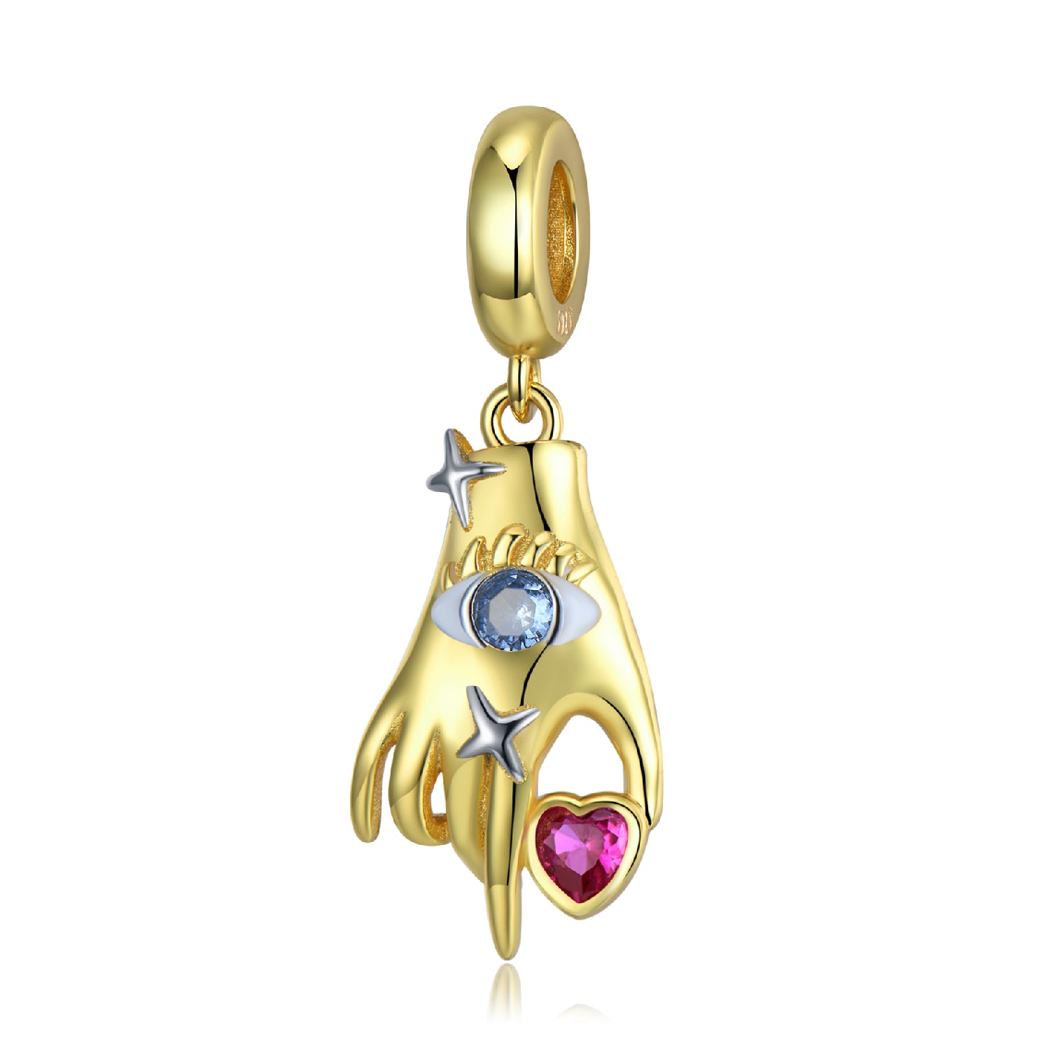 S925 Silver Bead Bracelet With 14K Gold Plated Evil Eye Hand Pendant, Dropshipping