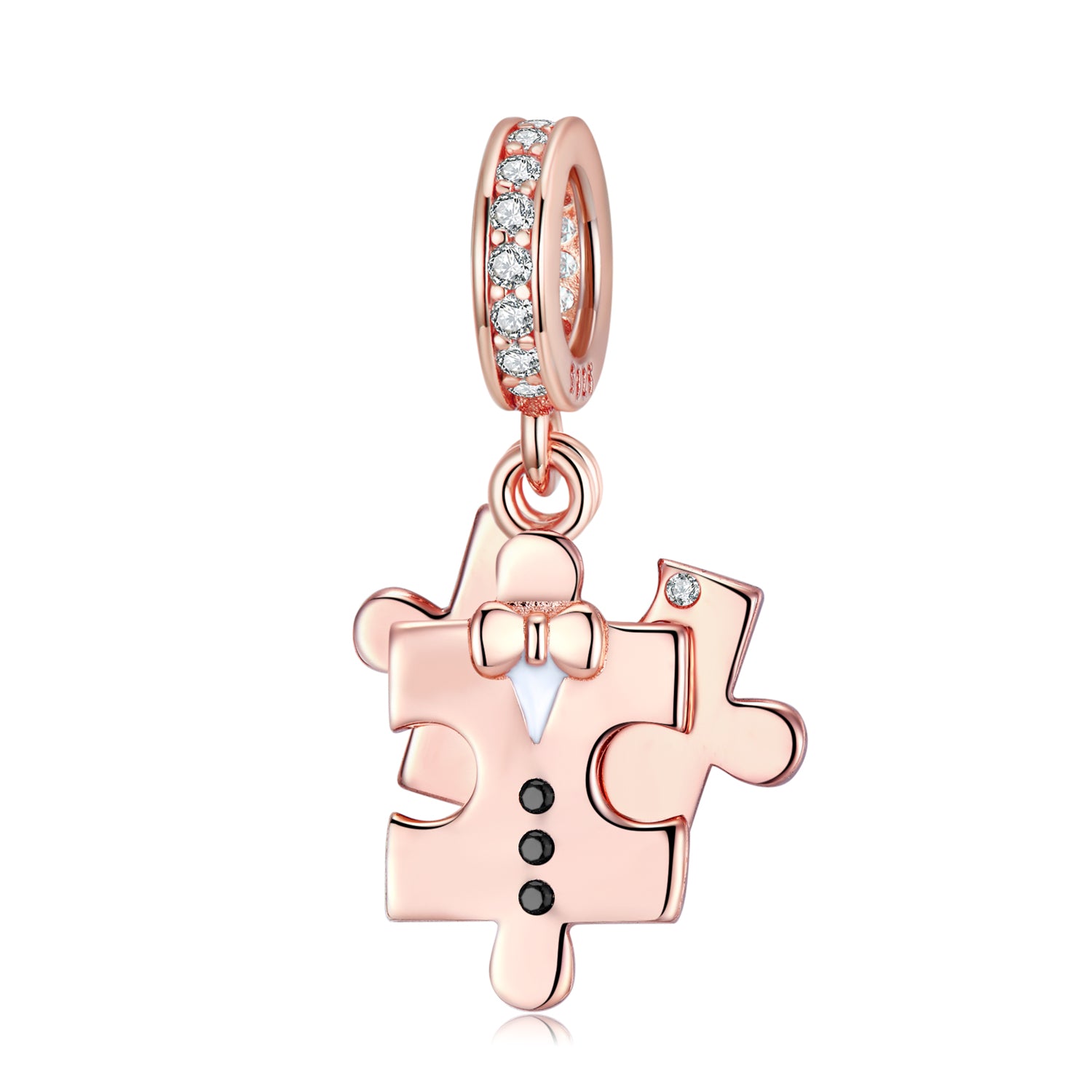S925 Sterling Silver Rose Gold Puzzle Dangle Charm Valentine's Day Love Pendant Bead For DIY Charm Bracelet Necklace Jewelry Gift