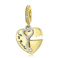 S925 Sterling Silver Heart Lock And Key Dangle Charm Romantic Love Pendant Bead For DIY Charm Bracelet Necklace Jewelry Gift