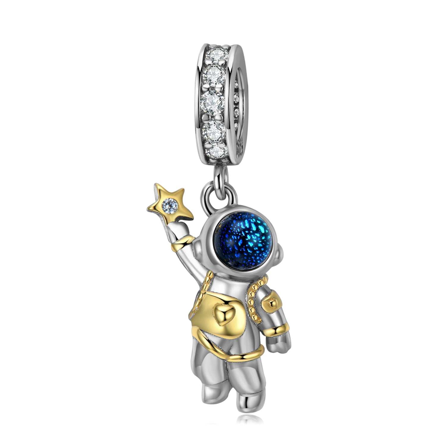 S925 Sterling Silver Stargazer Astronaut Dangle Charm Space Pendant Bead For DIY Charm Bracelet Necklace Jewelry Gift