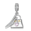 S925 Sterling Silver Crystal Shoe Handbag Dangle Charm Elegant Fashion Pendant Bead For DIY Charm Bracelet Necklace Jewelry Gift