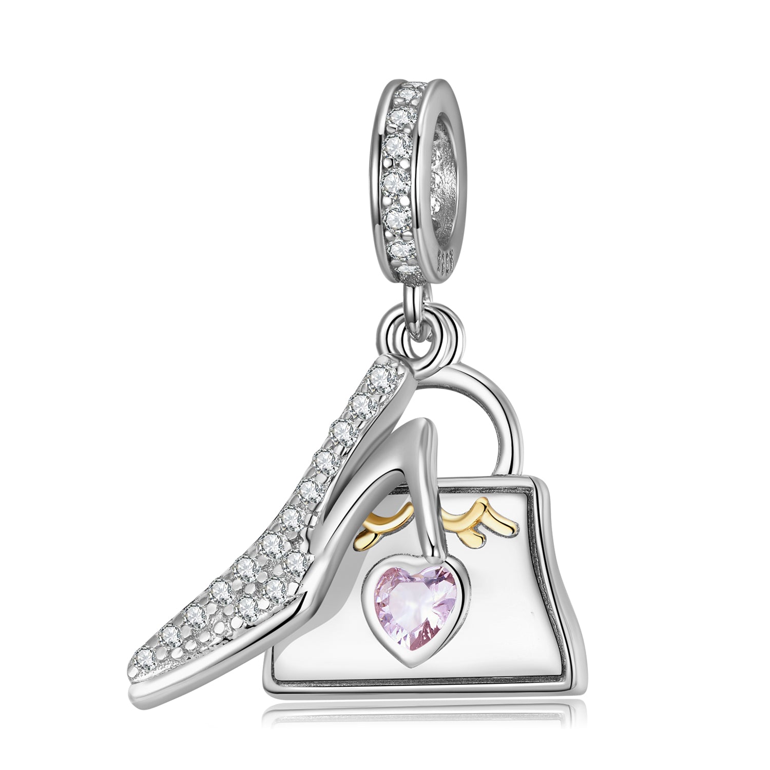 S925 Sterling Silver Crystal Shoe Handbag Dangle Charm Elegant Fashion Pendant Bead For DIY Charm Bracelet Necklace Jewelry Gift