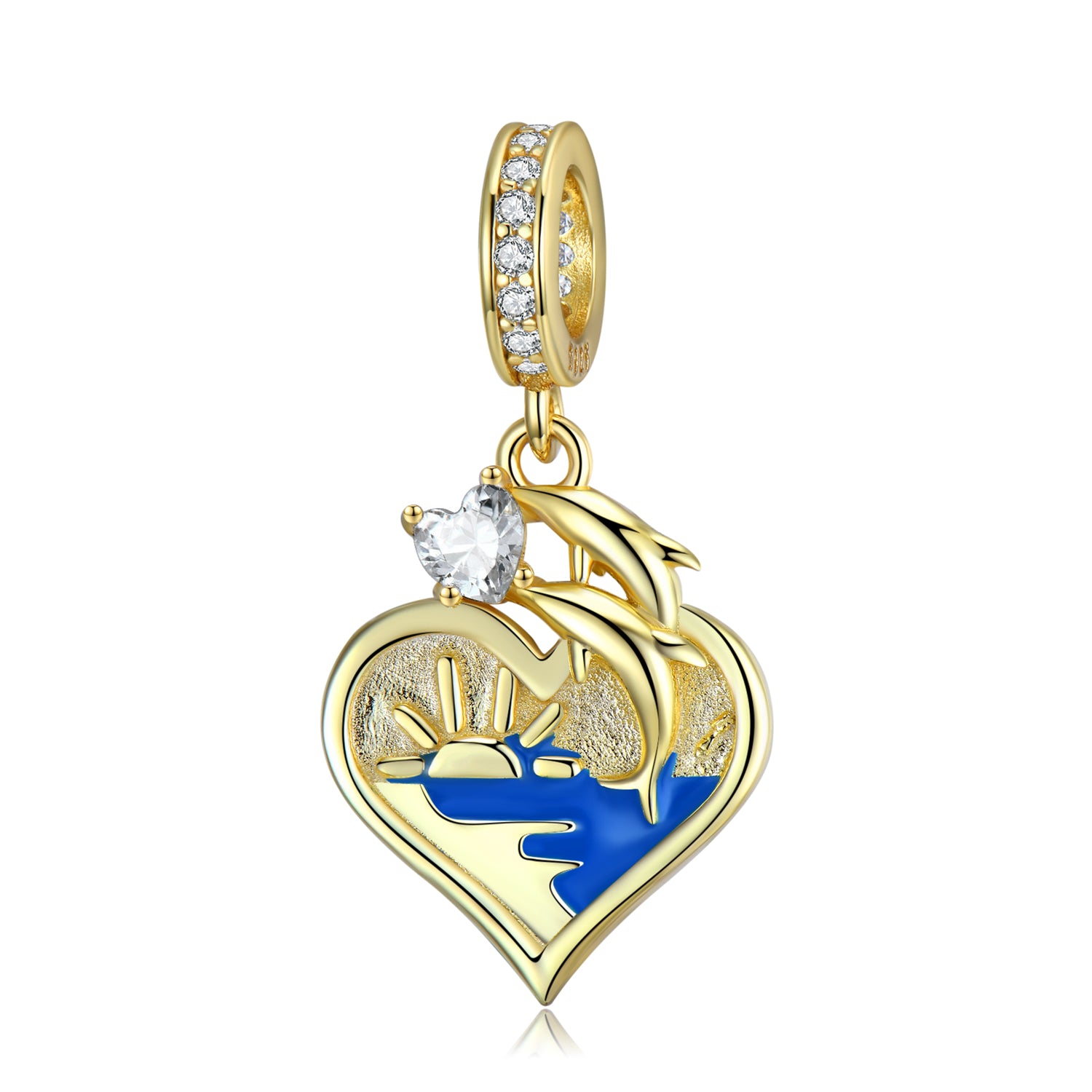 S925 Sterling Silver Dolphin Love Dangle Charm Romantic Ocean Pendant Bead For DIY Charm Bracelet Necklace Jewelry Gift