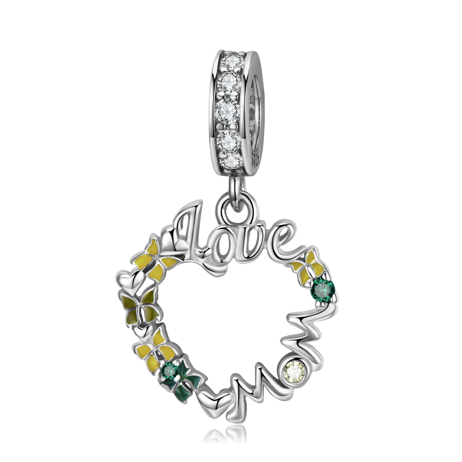 S925 Sterling Silver LOVE Mom Wreath Dangle Charm Mother's Day Pendant Bead For DIY Charm Bracelet Necklace Jewelry Gift