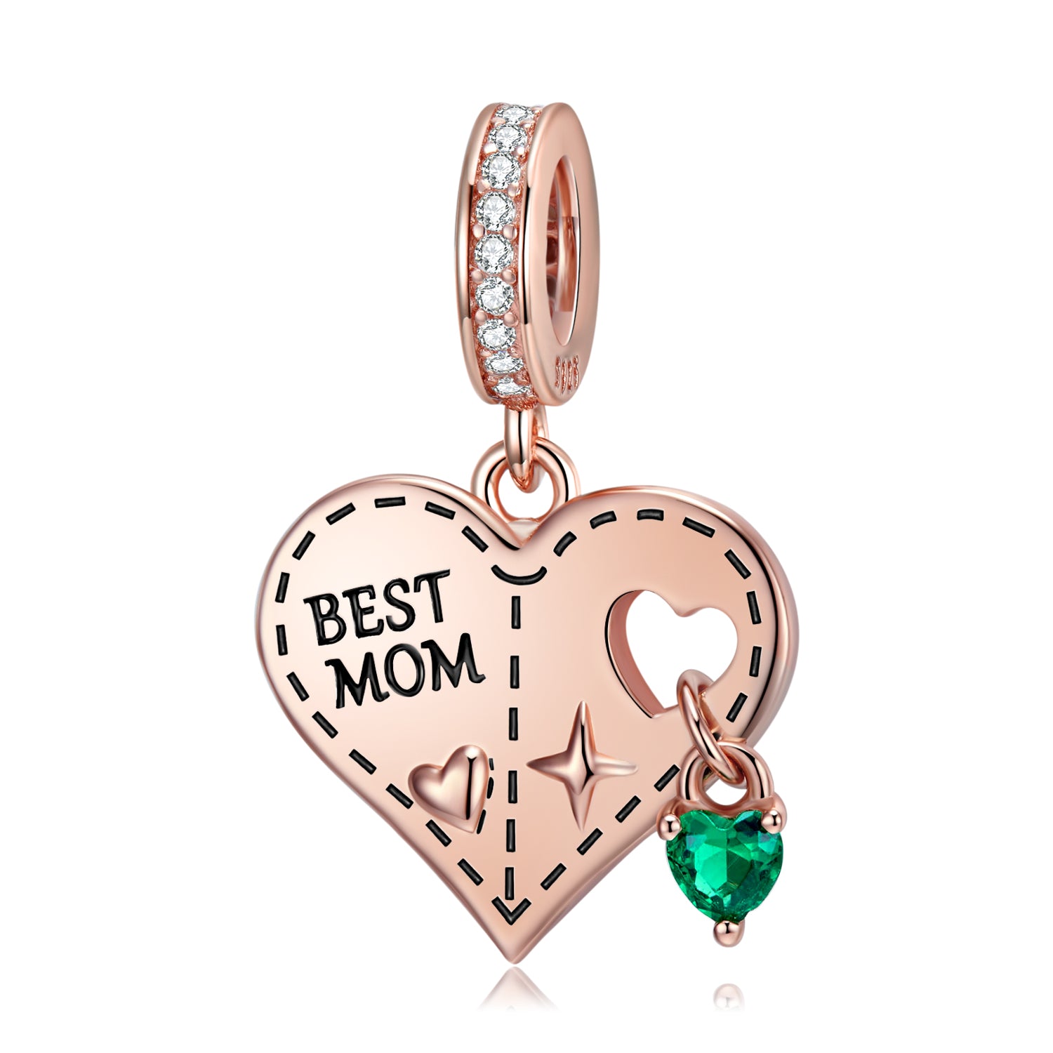 S925 Sterling Silver Rose Gold Heart Dangle Charm Mother's Day Love Pendant Bead For DIY Charm Bracelet Necklace Jewelry Gift