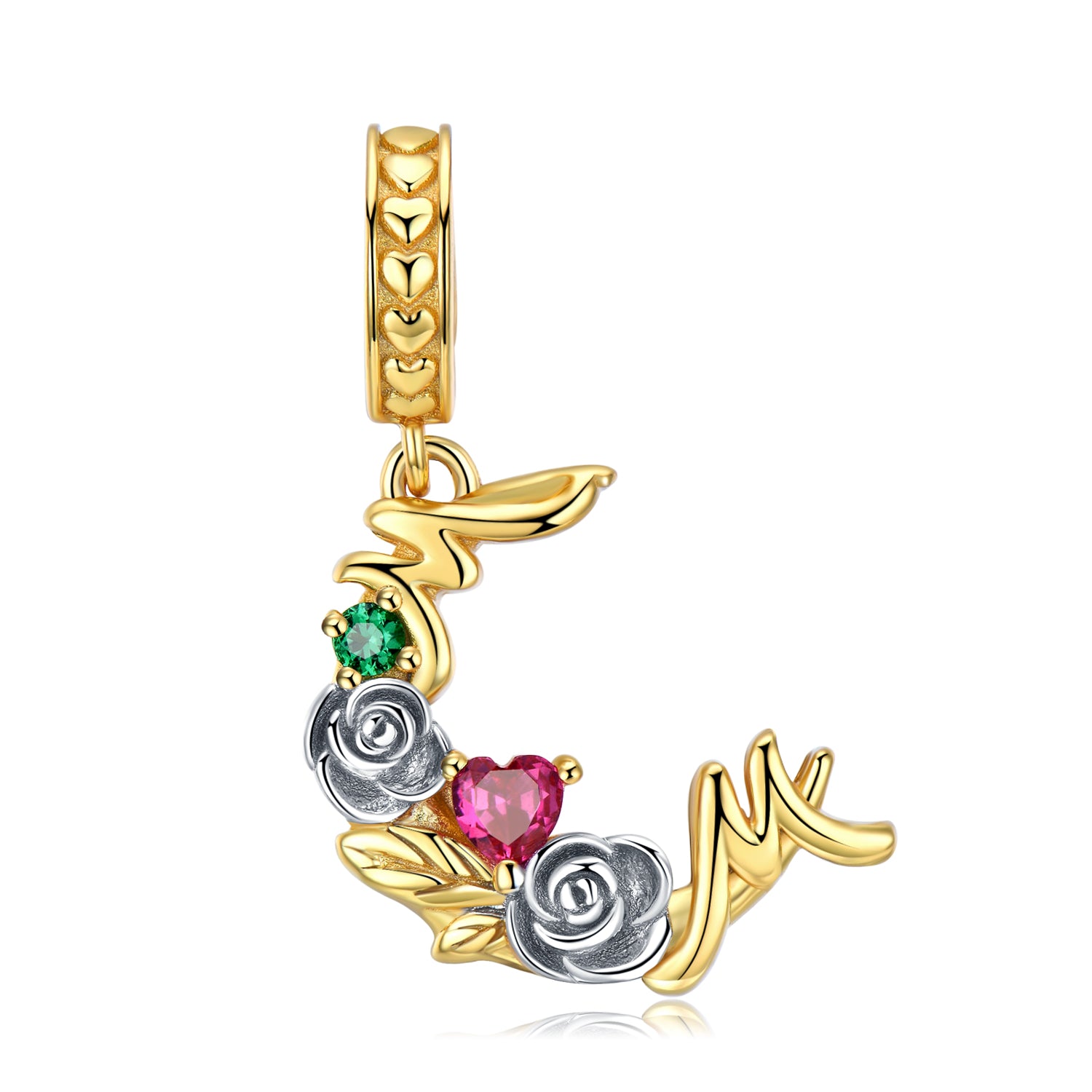 S925 Sterling Silver Gold Plated Floral Moon Dangle Charm Mother's Day Pendant Bead For DIY Charm Bracelet Necklace Jewelry Gift