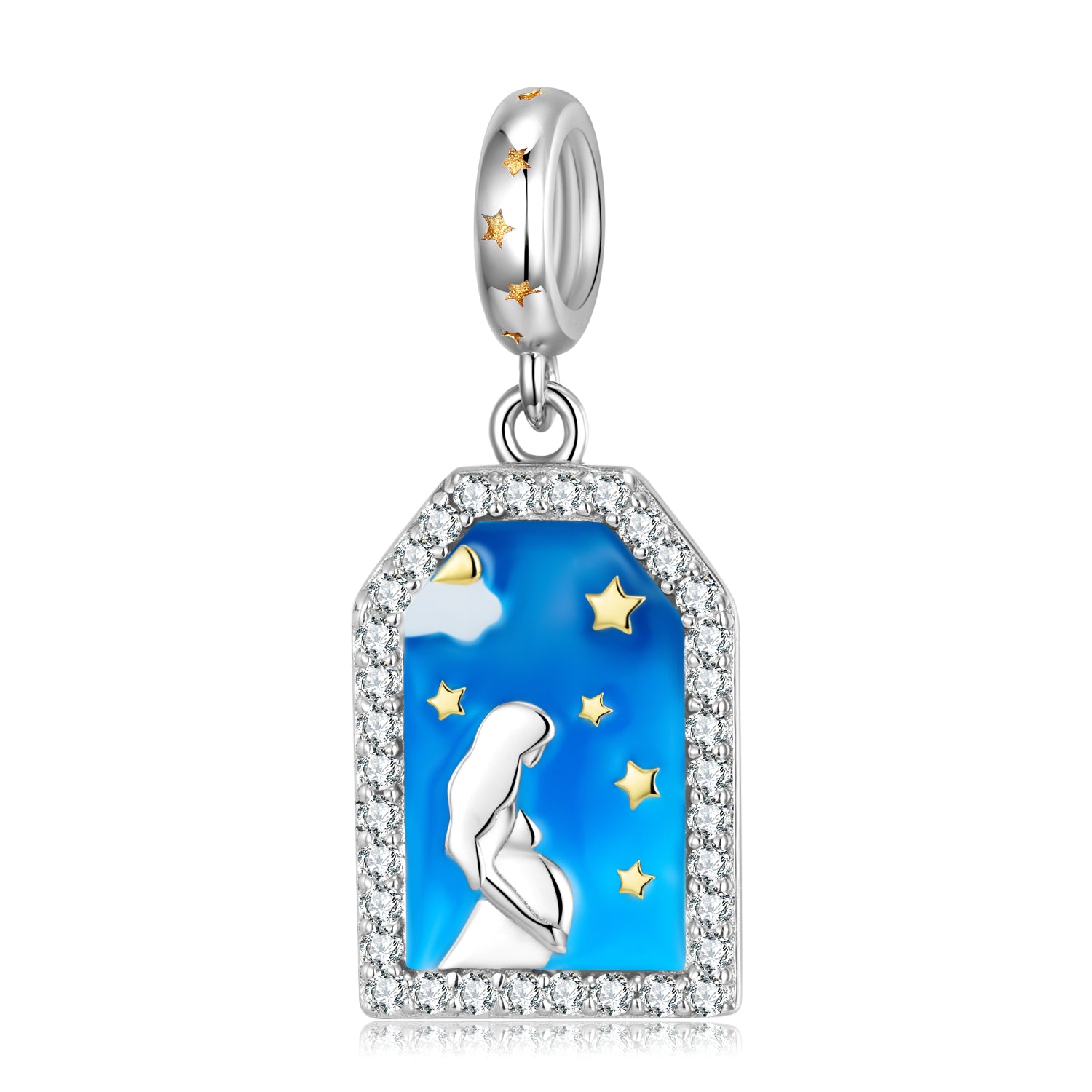 S925 Sterling Silver Mother And Baby Dangle Charm Enamel Mother's Day Pendant Bead For DIY Charm Bracelet Necklace Jewelry Gift