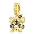 S925 Sterling Silver Golden Tiger Dangle Charm Zodiac Animal Pendant Bead For DIY Charm Bracelet Necklace Jewelry Gift