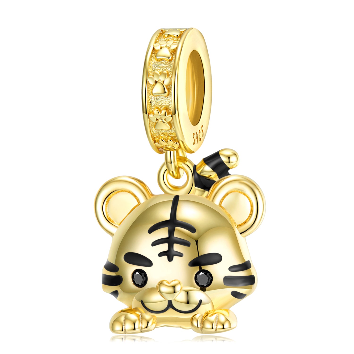 S925 Sterling Silver Golden Tiger Dangle Charm Zodiac Animal Pendant Bead For DIY Charm Bracelet Necklace Jewelry Gift
