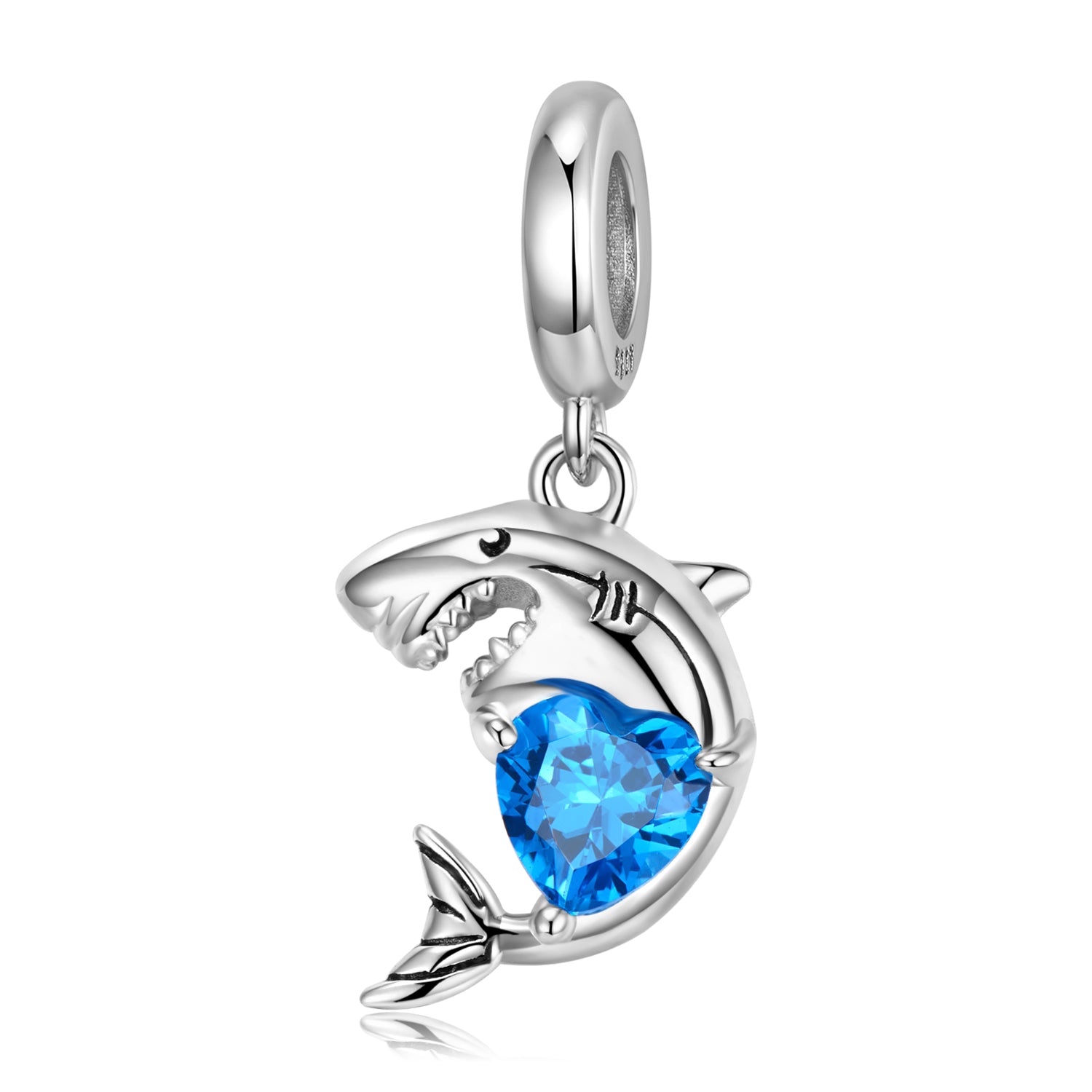 S925 Sterling Silver Heart Shark Dangle Charm Ocean Animal Pendant Bead For DIY Charm Bracelet Necklace Jewelry Gift
