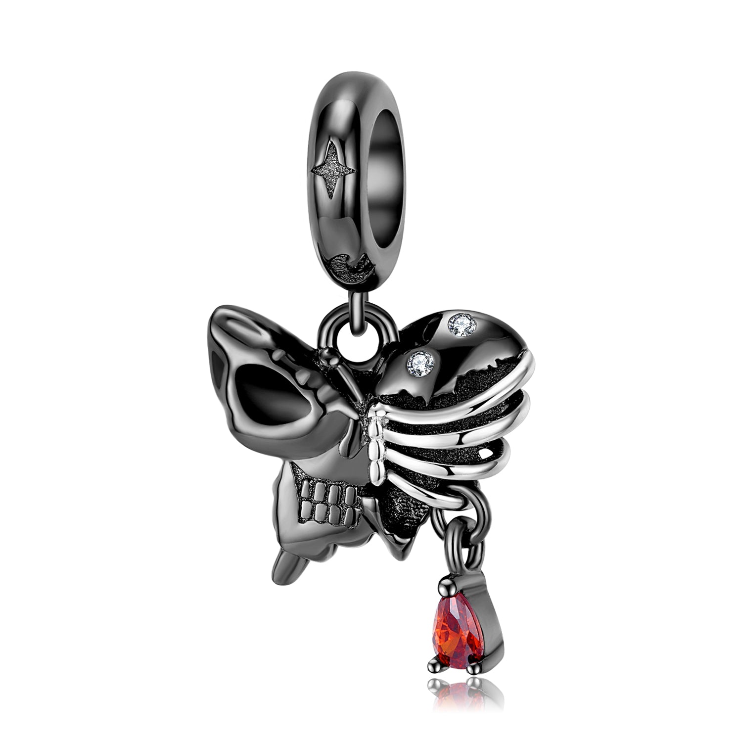 S925 Sterling Silver Skull Dangle Charm Gothic Halloween Pendant Bead For DIY Charm Bracelet Necklace Jewelry Gift