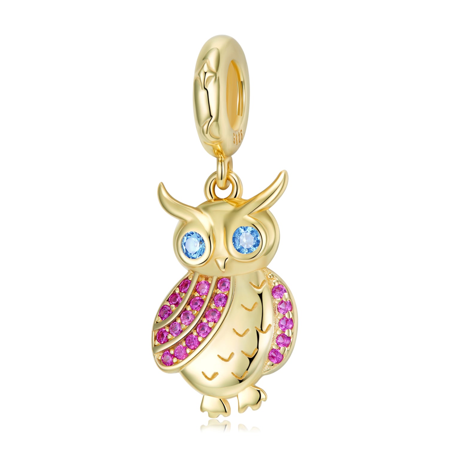S925 Sterling Silver 14K Gold Plated Owl Dangle Charm Bird Pendant Bead For DIY Charm Bracelet Necklace Jewelry Gift