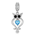 S925 Sterling Silver Blue Heart Owl Dangle Charm Bird Pendant Bead For DIY Charm Bracelet Necklace Jewelry Gift