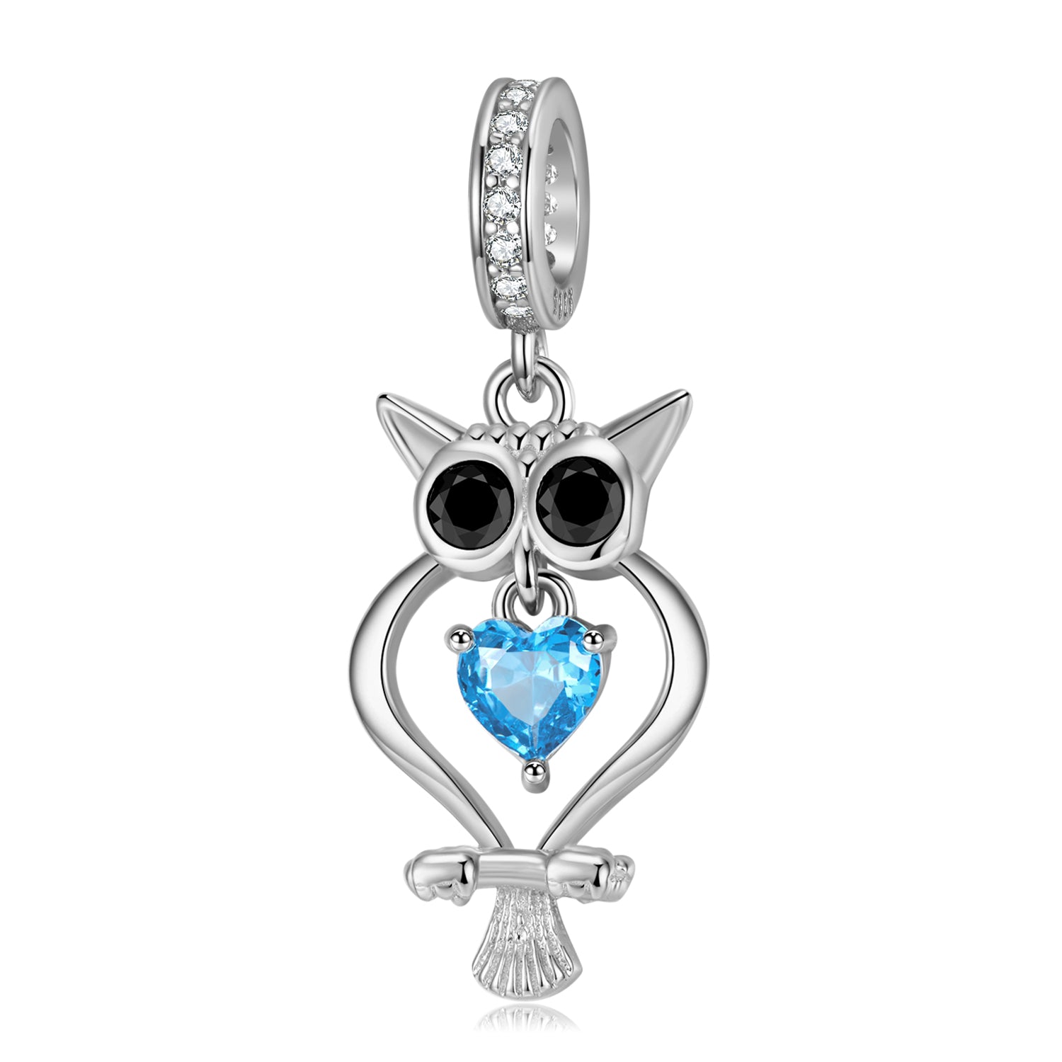 S925 Sterling Silver Blue Heart Owl Dangle Charm Bird Pendant Bead For DIY Charm Bracelet Necklace Jewelry Gift