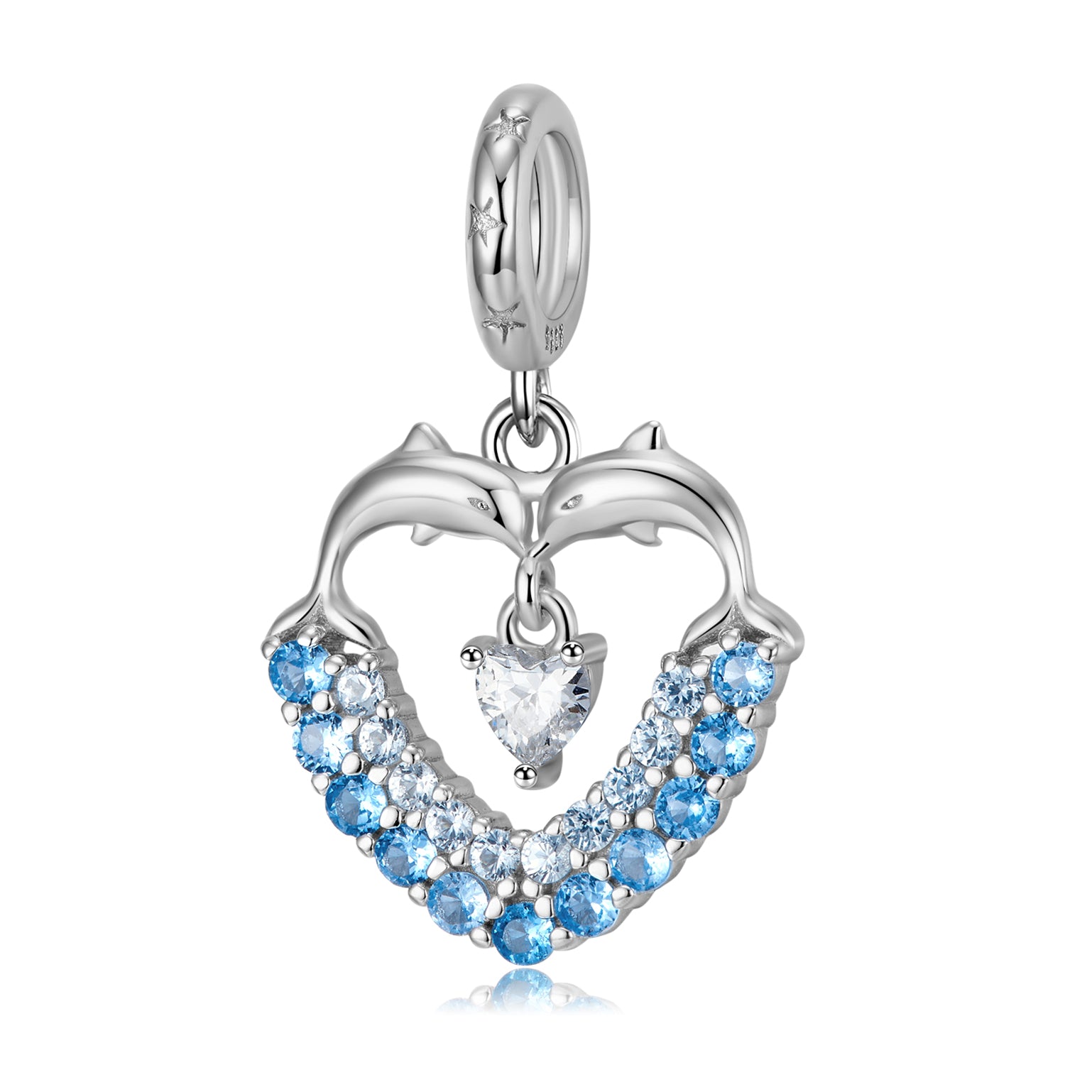 S925 Sterling Silver Blue Dolphin Love Dangle Charm Ocean Pendant Bead For DIY Charm Bracelet Necklace Jewelry Gift