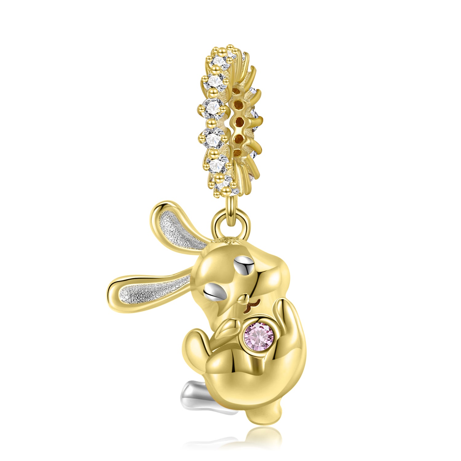 S925 Sterling Silver 14K Gold Plated Rabbit Dangle Charm Forest Animal Pendant Bead For DIY Charm Bracelet Necklace Jewelry Gift