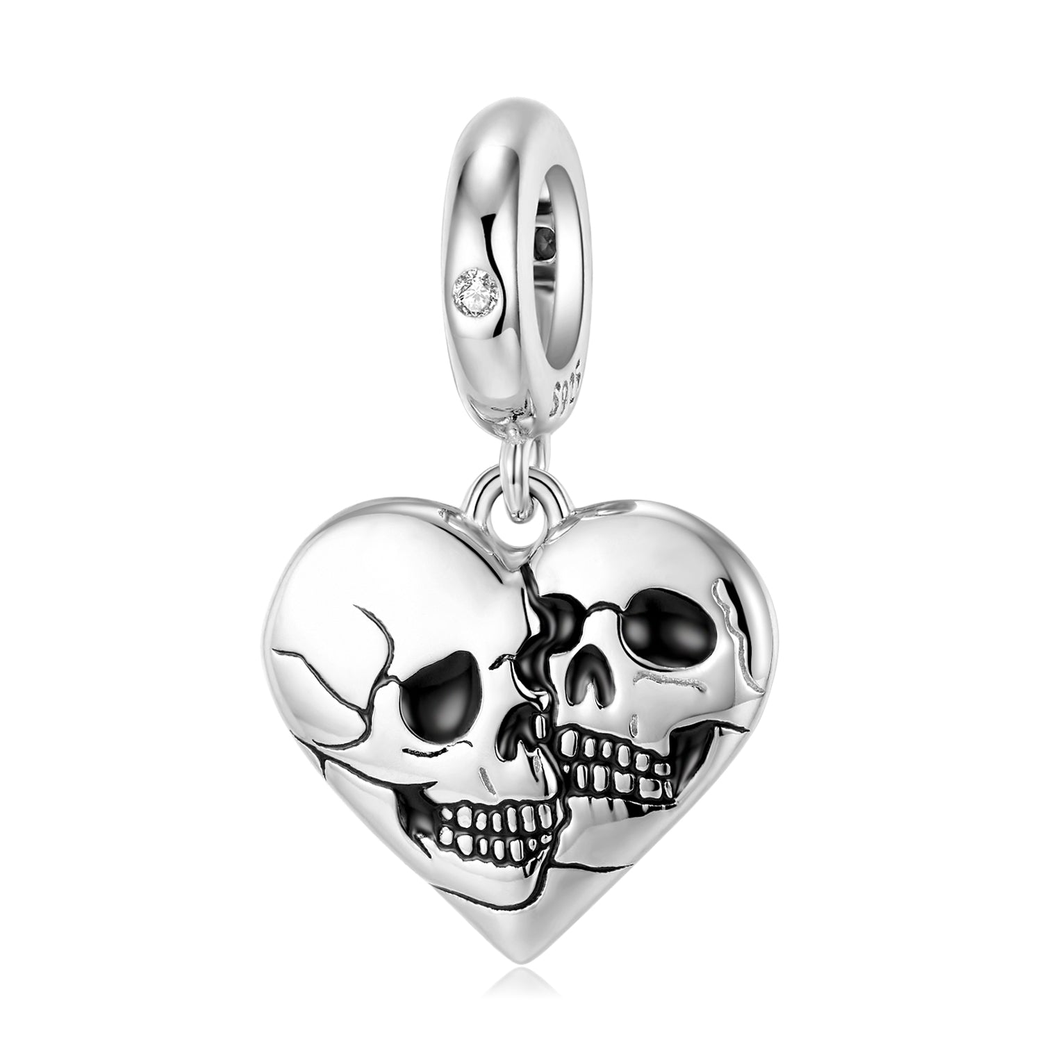 S925 Sterling Silver Double Face Skull Dangle Charm Gothic Pendant Bead For DIY Charm Bracelet Necklace Jewelry Gift