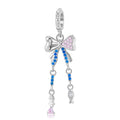 S925 Sterling Silver Blue Fishbone Bow Dangle Charm Ocean Pendant Bead For DIY Charm Bracelet Necklace Jewelry Gift