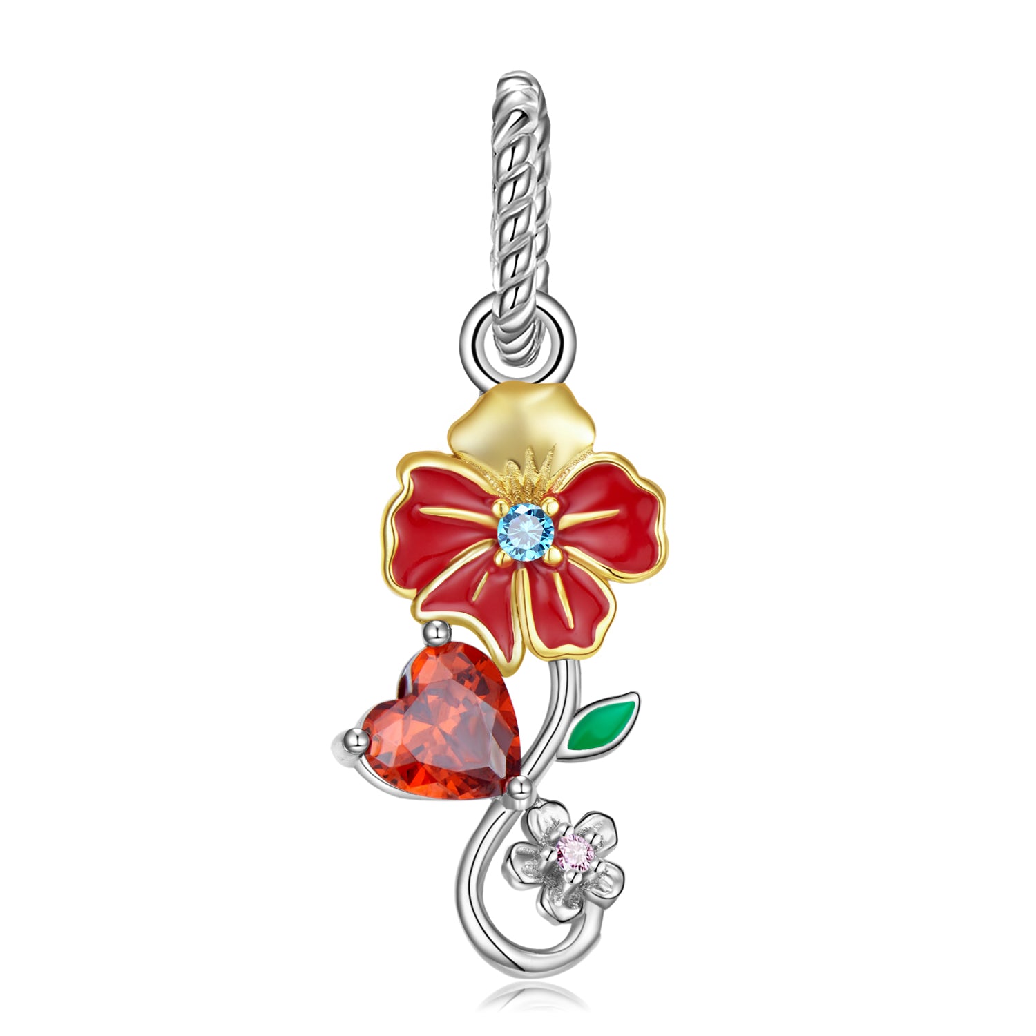Original Design S925 Sterling Silver January Carnation Dangle Charm, January Birth Flower, Flower Language Series, CZ Charm Bead For DIY Bracelet Necklace, Pandora Compatible Jewelry Gift