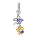 Original Design S925 Sterling Silver February Violet Dangle Charm, February Birth Flower, Flower Language Series, CZ Charm Bead For DIY Bracelet Necklace, Pandora Compatible Jewelry Gift