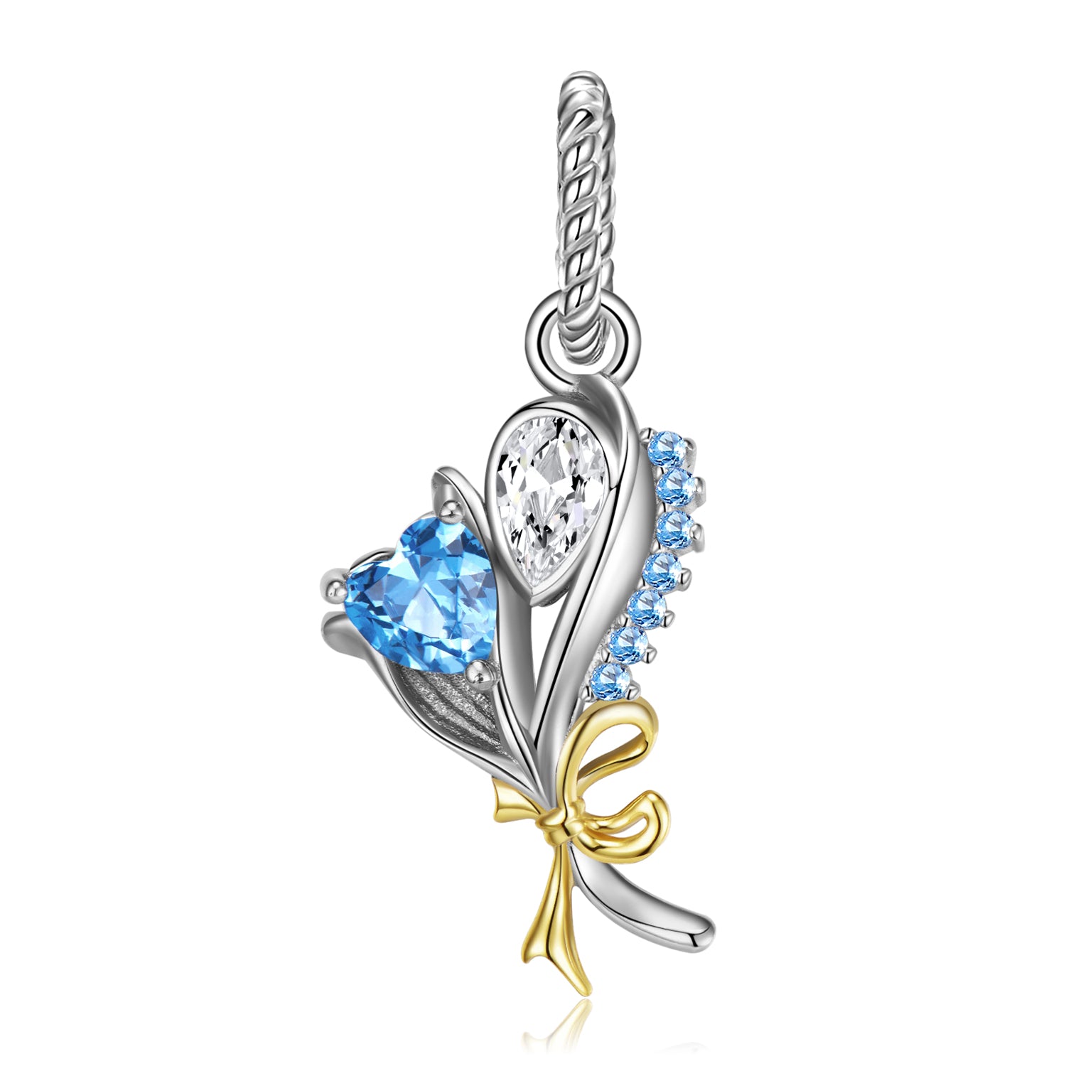 Original Design S925 Sterling Silver March Daffodil Dangle Charm, March Birth Flower, Flower Language Series, CZ Charm Bead For DIY Bracelet Necklace, Pandora Compatible Jewelry Gift