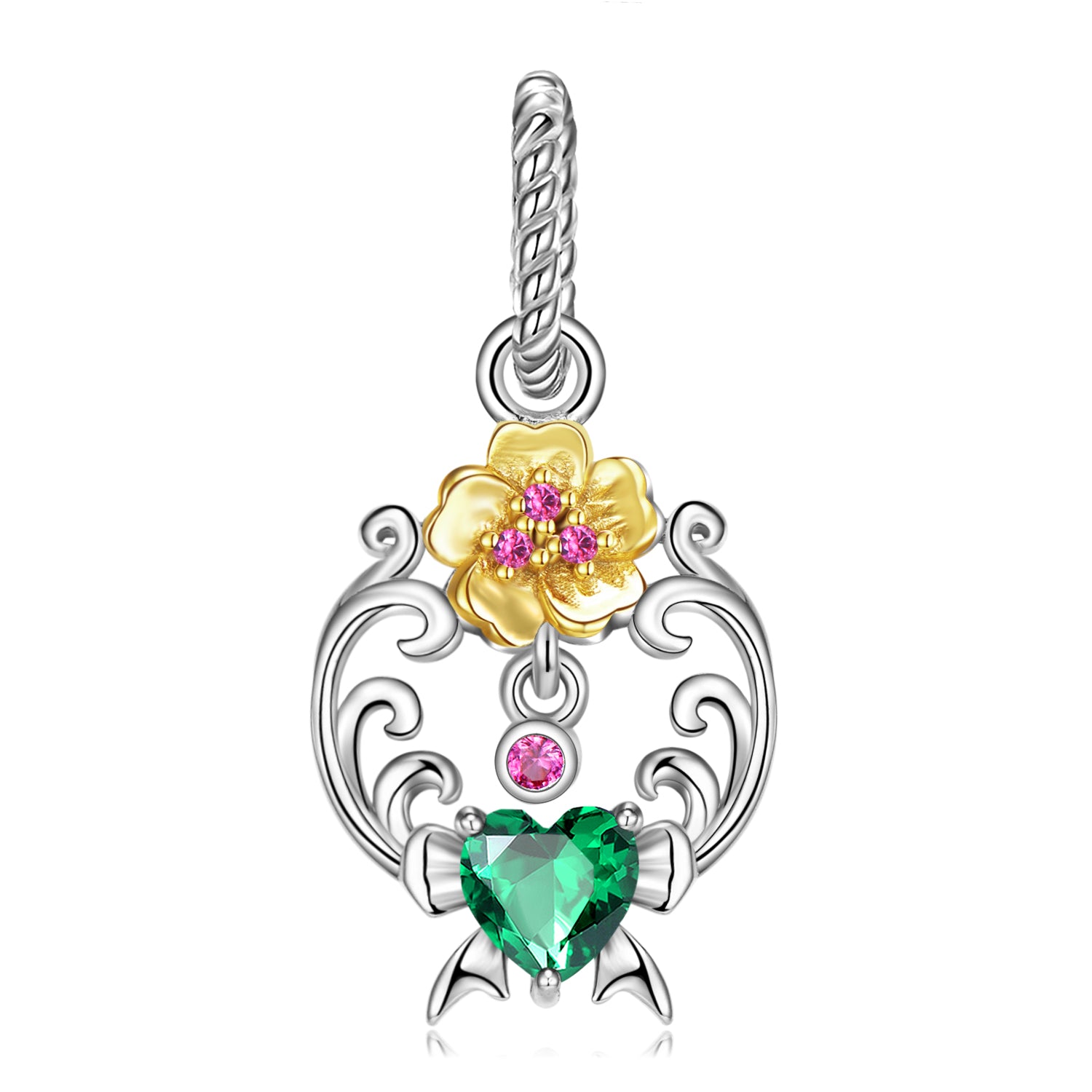 Original Design S925 Sterling Silver May Hawthorn Flower Dangle Charm, May Birth Flower, Flower Language Series, CZ Charm Bead For DIY Bracelet Necklace, Pandora Compatible Jewelry Gift