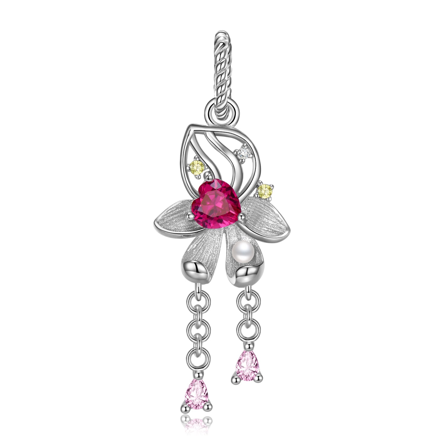 Original Design S925 Sterling Silver July Lotus Dangle Charm, July Birth Flower, Flower Language Series, CZ Charm Bead For DIY Bracelet Necklace, Pandora Compatible Jewelry Gift
