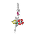 Original Design S925 Sterling Silver August Poppy Dangle Charm, August Birth Flower, Flower Language Series, CZ Charm Bead For DIY Bracelet Necklace, Pandora Compatible Jewelry Gift