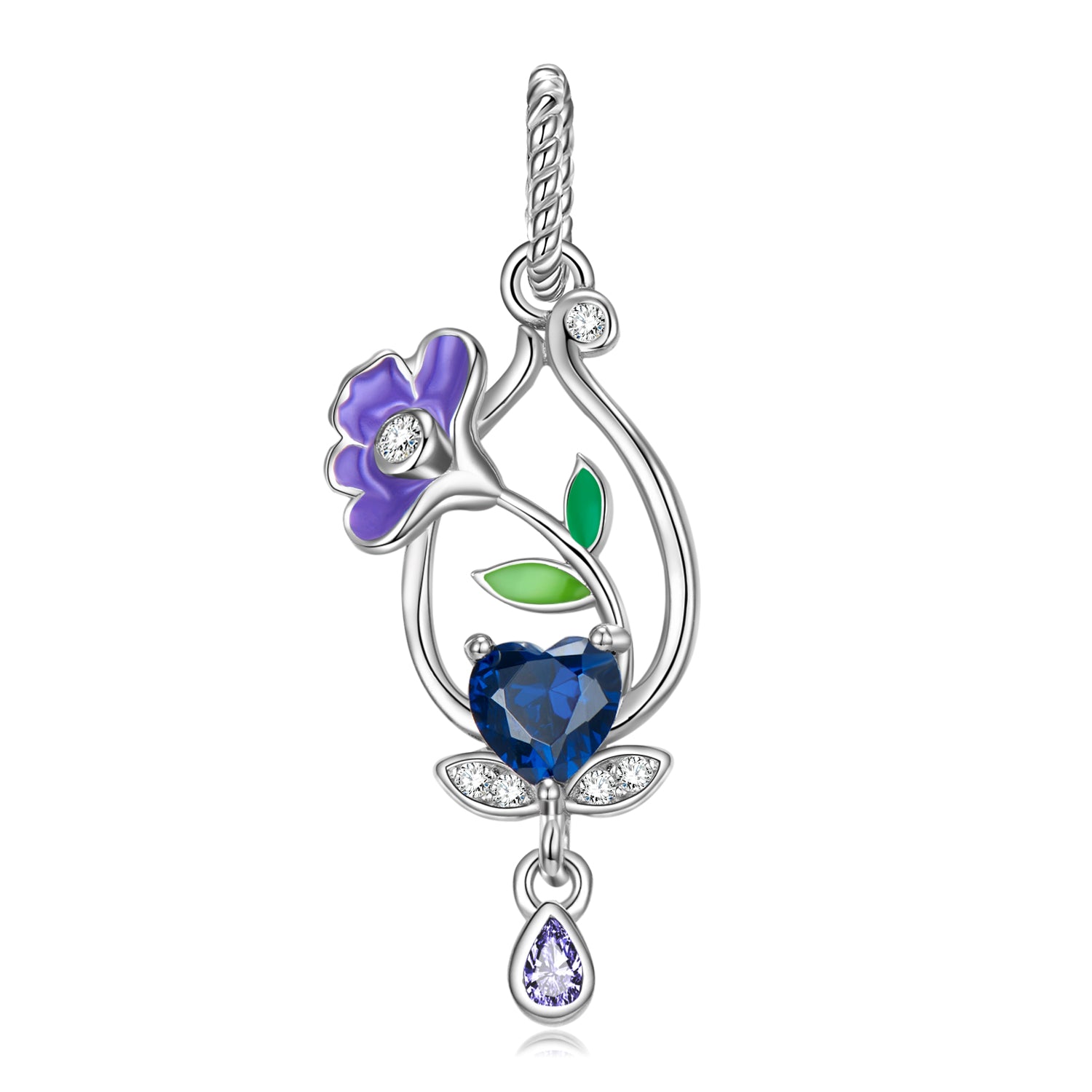 Original Design S925 Sterling Silver September Morning Glory Dangle Charm, September Birth Flower, Flower Language Series, CZ Charm Bead For DIY Bracelet Necklace, Pandora Compatible Jewelry Gift