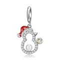 S925 Sterling Silver Christmas Snowman Dangle Charm Hollow CZ Pendant Bead For DIY Charm Bracelet Necklace Jewelry Gift