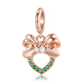 S925 Sterling Silver Rose Gold Bell Wreath Dangle Charm Christmas Pendant Bead For DIY Charm Bracelet Necklace Jewelry Gift
